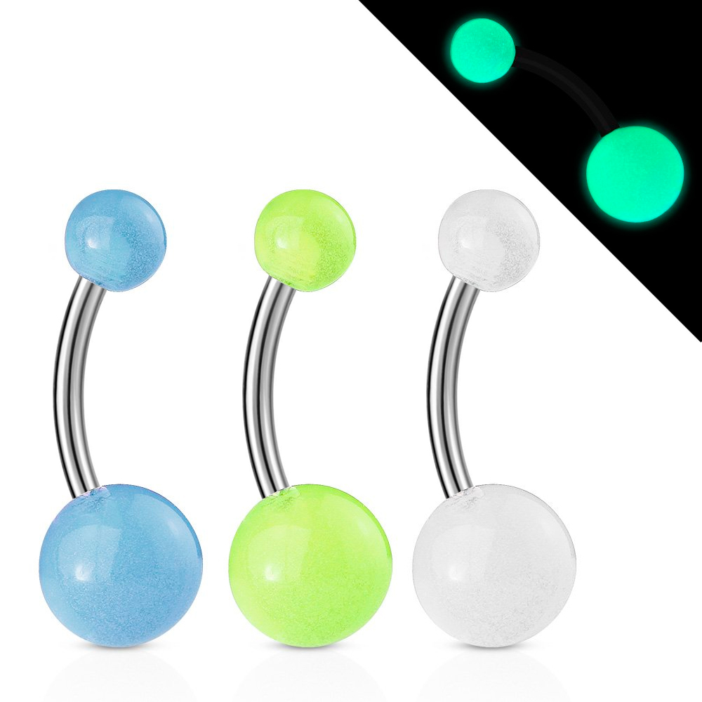 Piercing pour le nombril en titane avec boules en acryliques fluorescentes