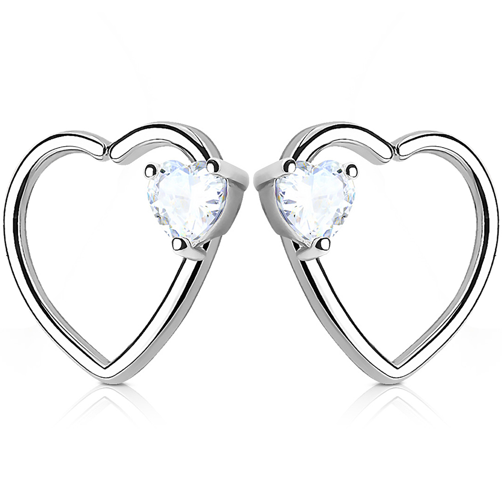 Piercing pour l'oreille en forme de coeur et petit coeur en pierre