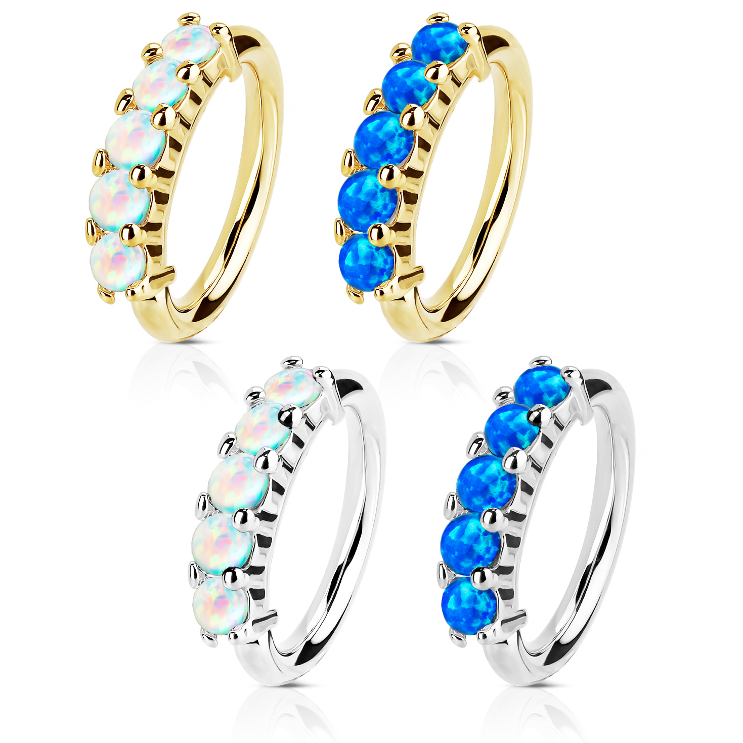 Anneau en or 14 carats avec une rangée d'opales