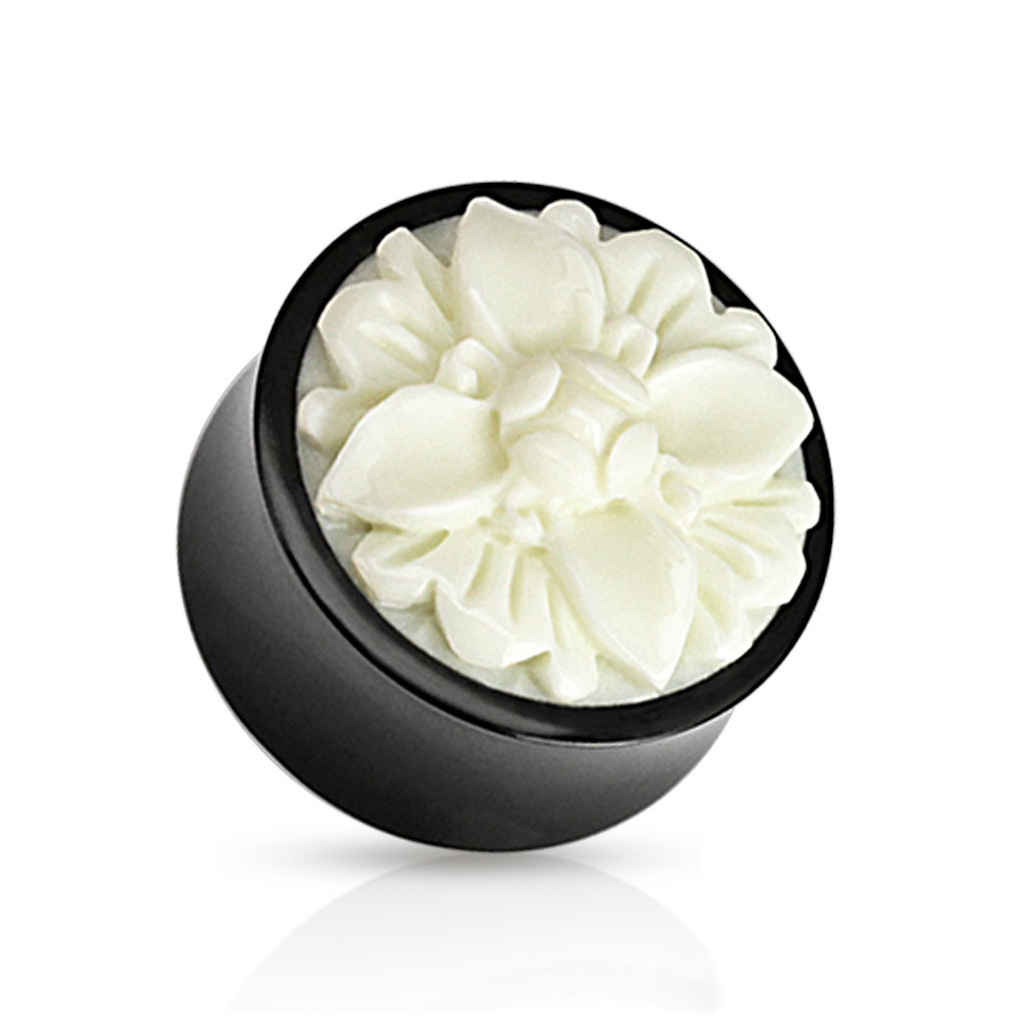 Plug en corne motif fleur à 4 pétales