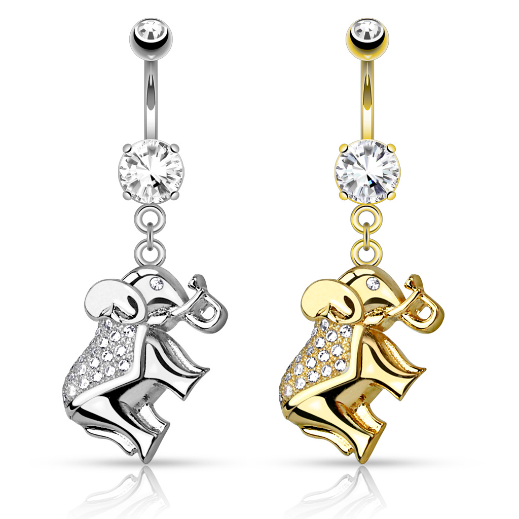 Piercing au nombril avec éléphant en pierre