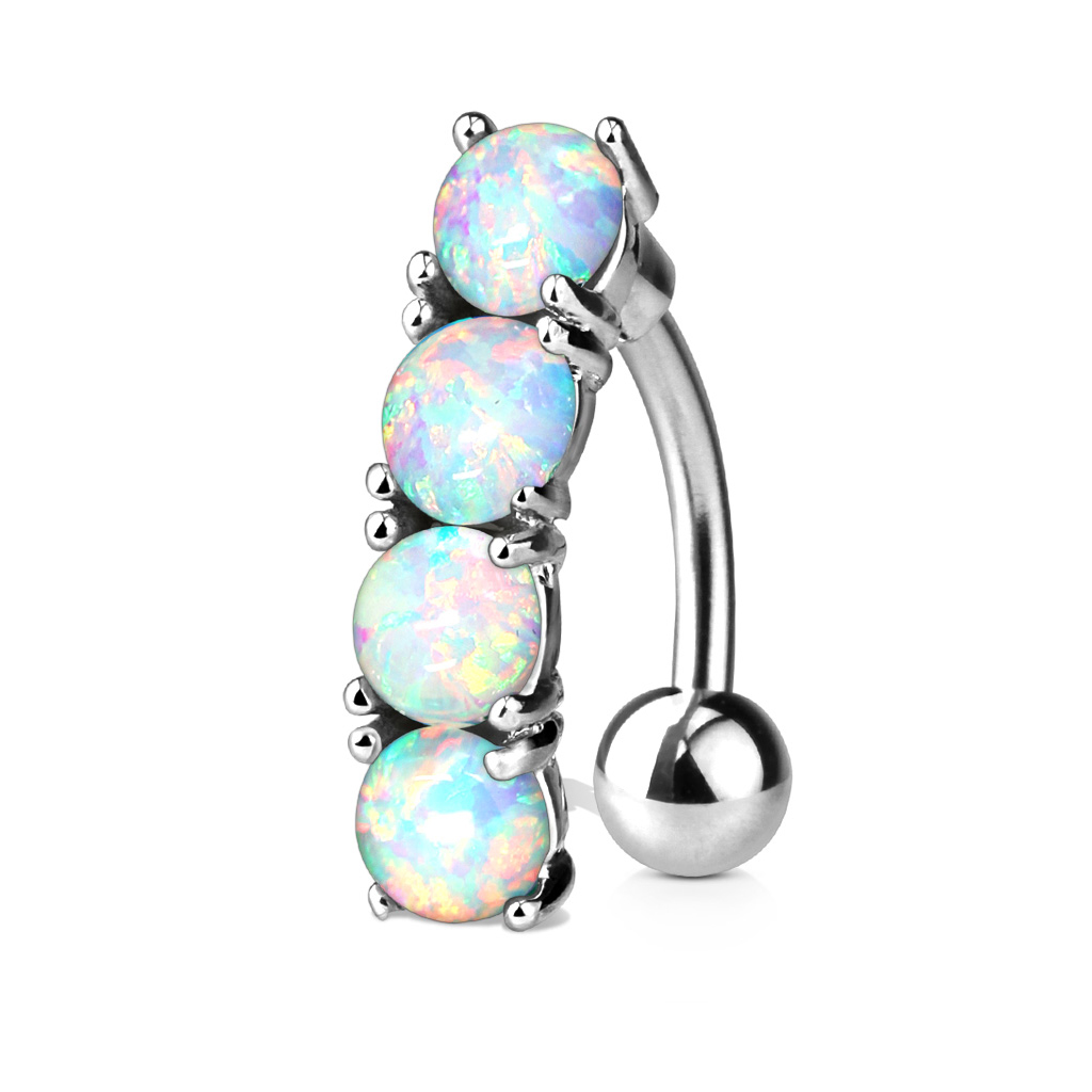 Piercing inversé pour le nombril avec quatre pierres opales