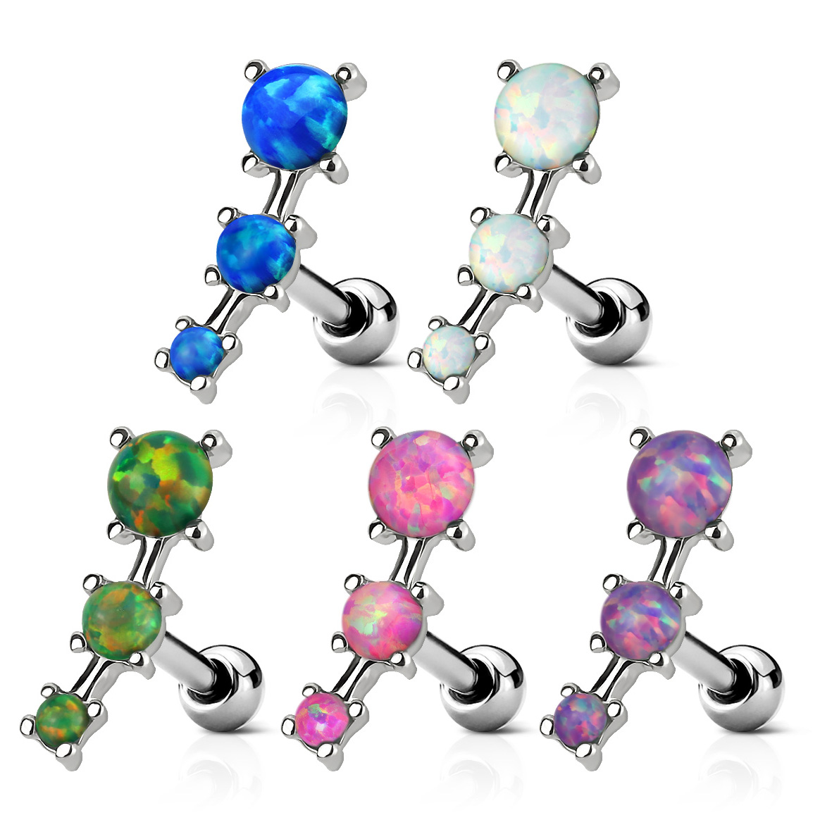 Piercing hélix avec trois pierres opale