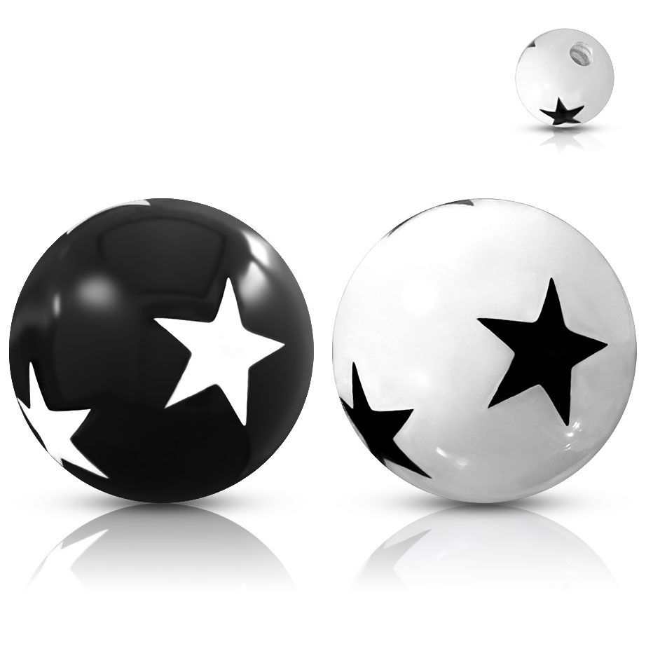 Boule pour piercing avec étoile noire et blanche en acrylique