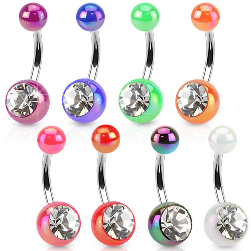 Piercing pour le nombril couleur métalique avec pierre claire