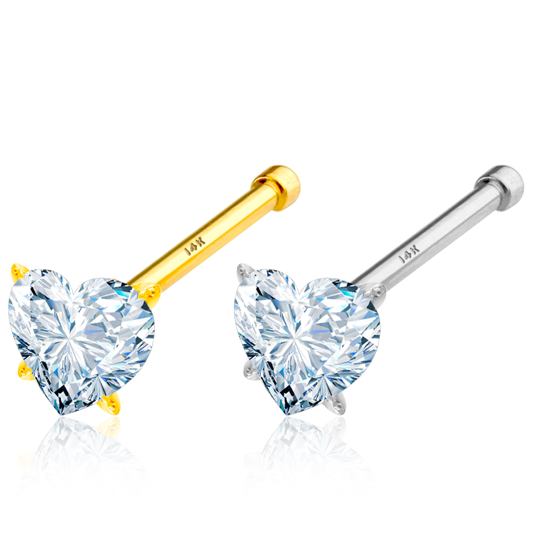 Tige pour le nez en or 14 carats avec un cœur de brillant