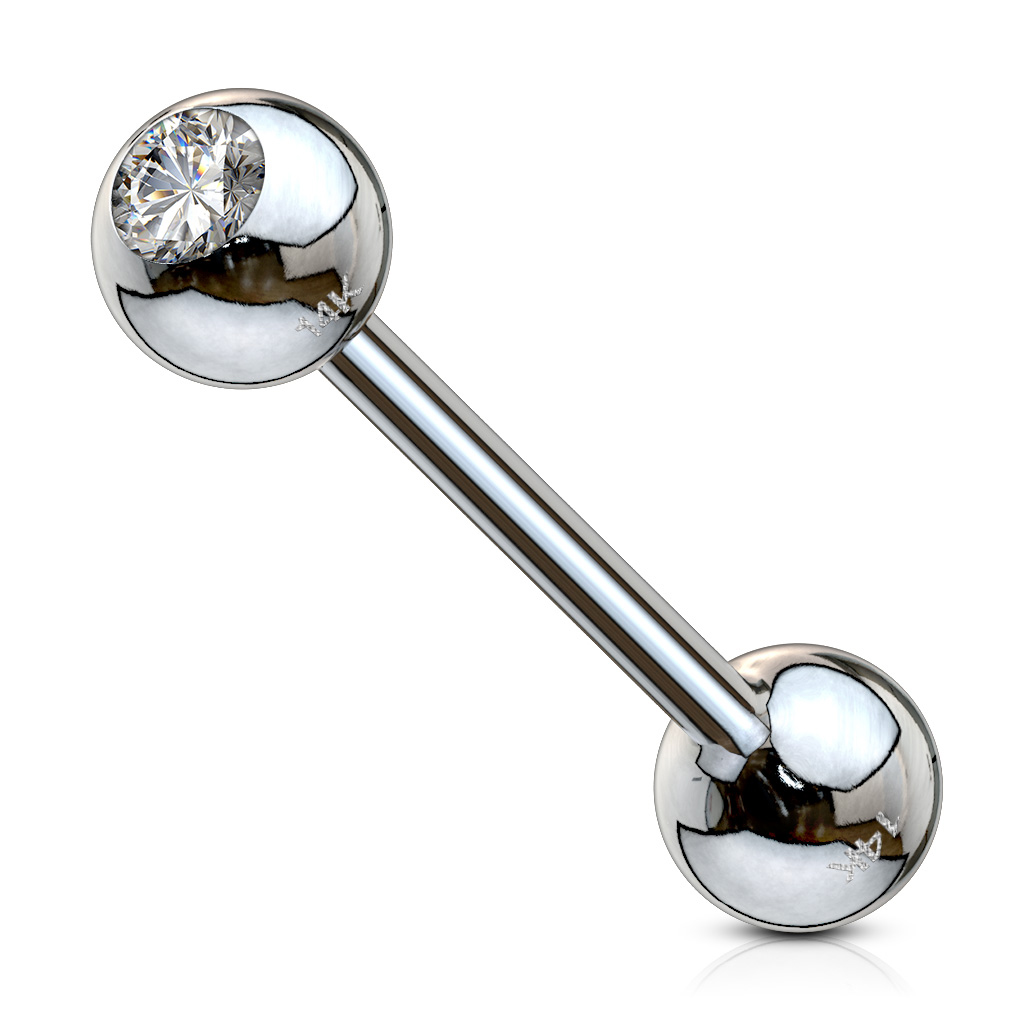 Piercing pour la langue en or 14 carats avec pierre claire