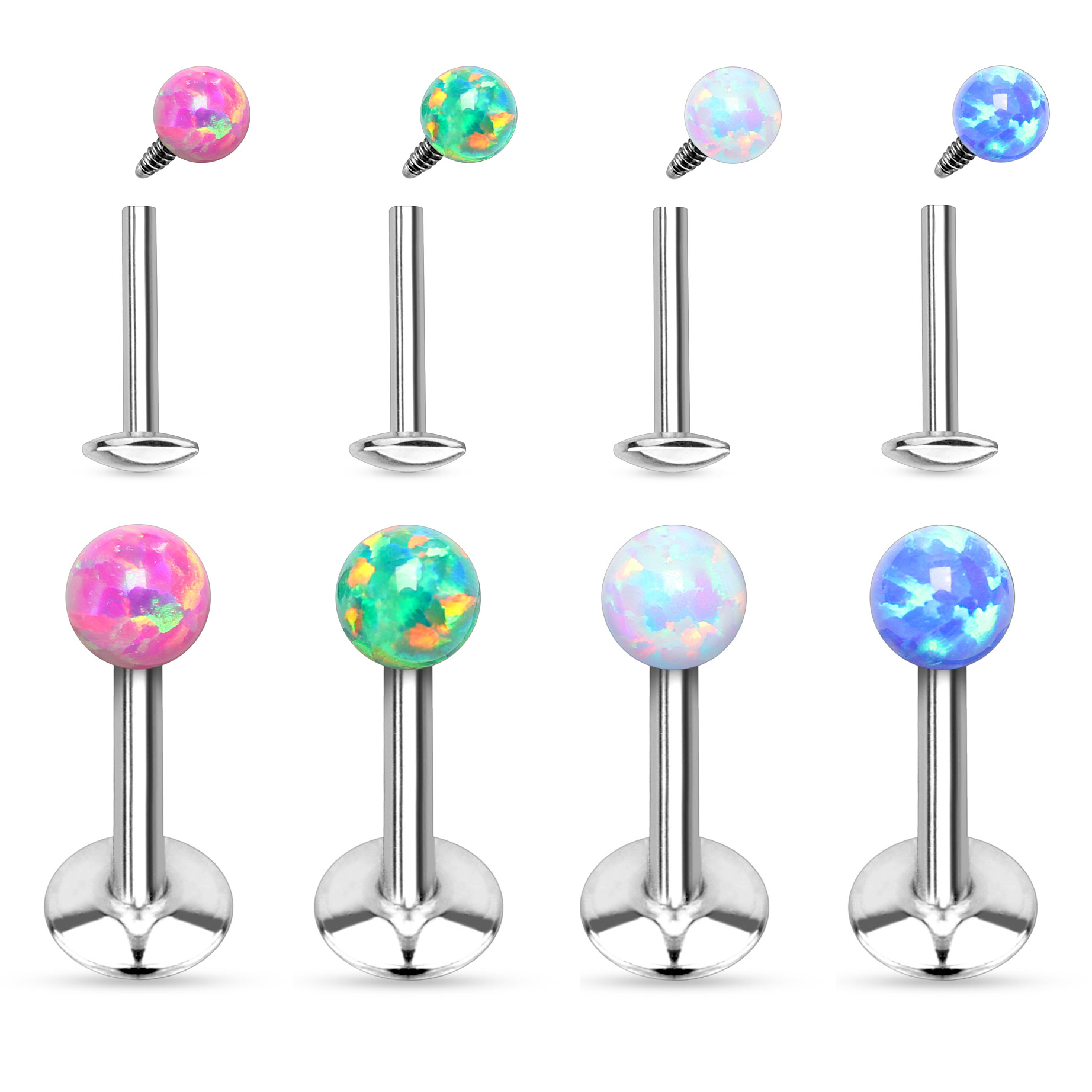 Labret avec filetage interne et boule supérieure en opale