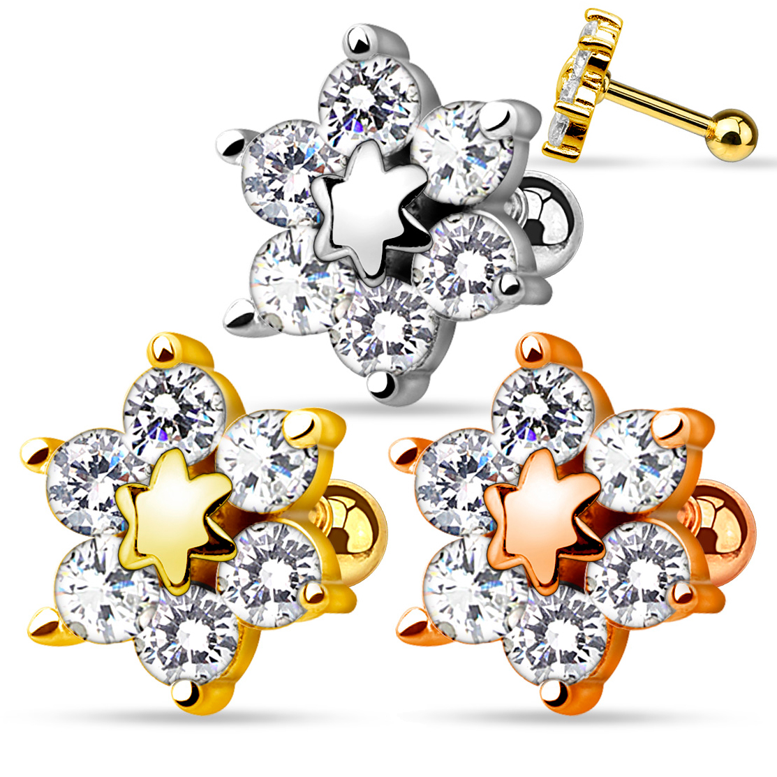 Piercing pour l'oreille avec fleur en pierre
