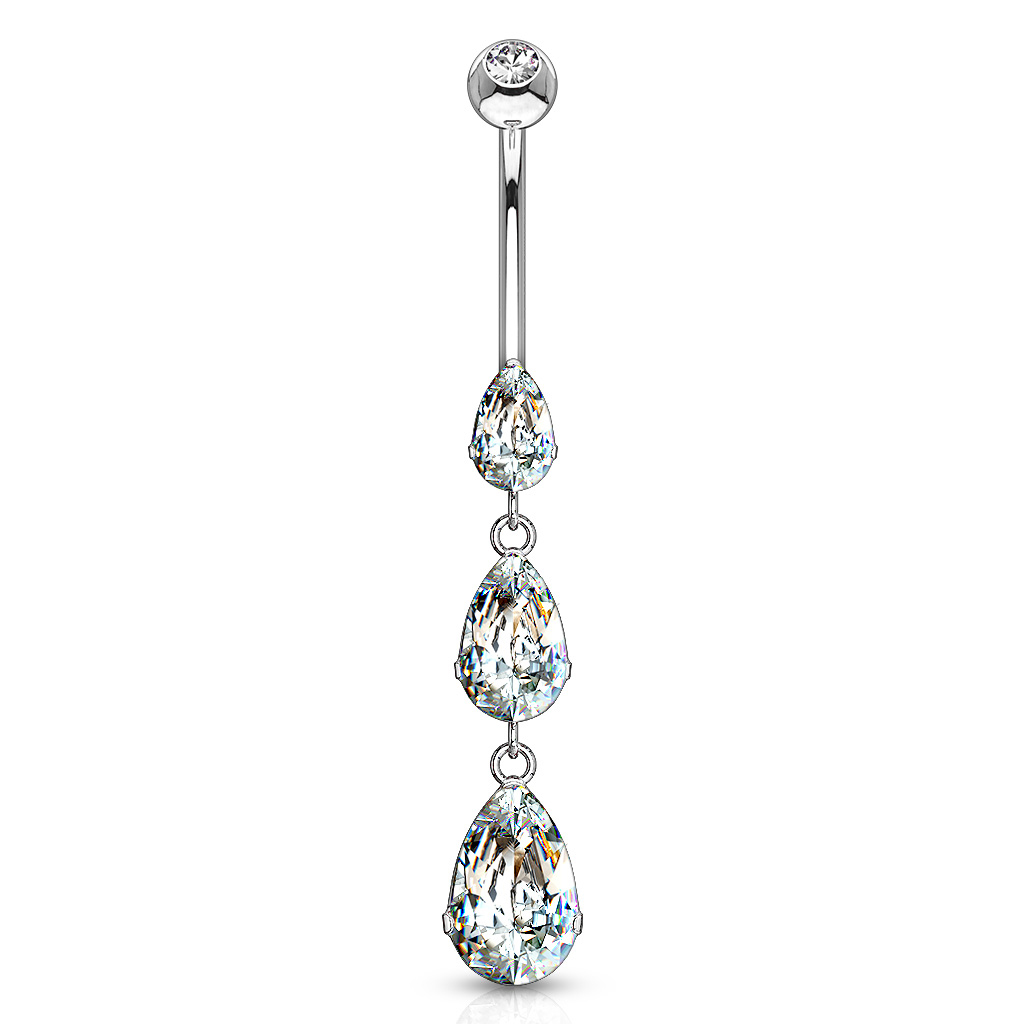 Piercing pour le nombril en or 14K avec 3 pierres en pendentif